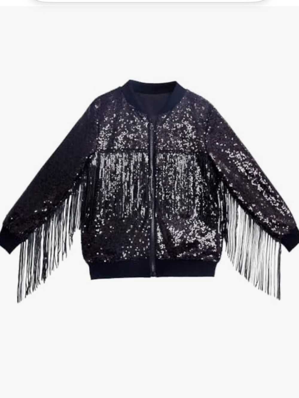 Sequins zip up tassel jacket